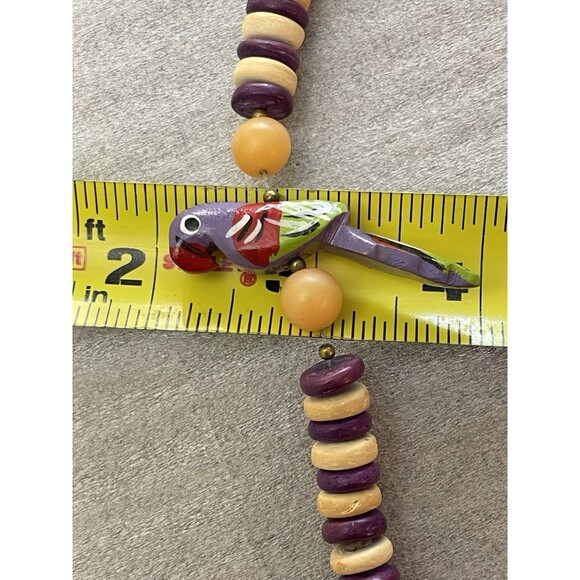 VTG '80s Boho Clay Disk Necklace 22" w/ Hand-Carved Parrot Beads & Brass Spacers - Picture 8 of 8